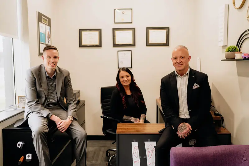 Oliver Richardson, Candace Durham and Todd Sharp of the leadership team, in an office at Reclaim Recovery